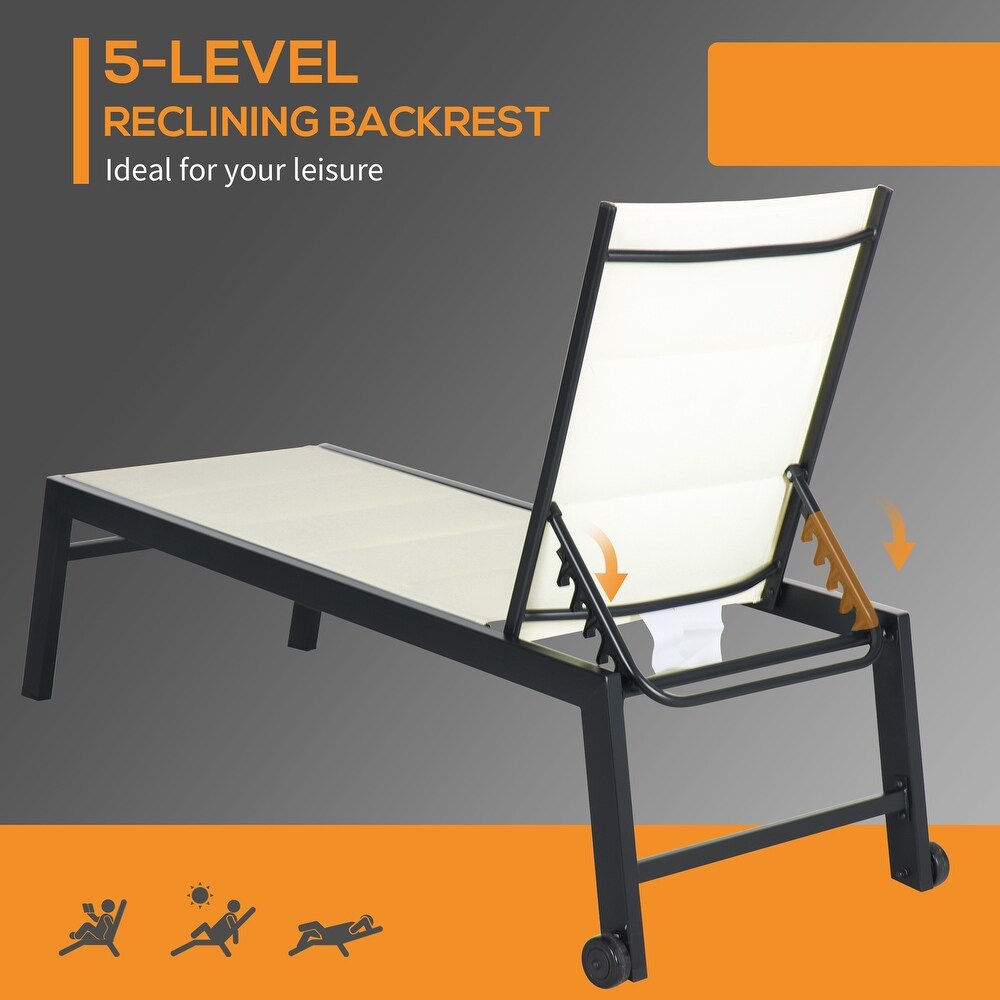 Outdoor Breathable Fabric Chaise Lounge with Wheels and Steel Frame