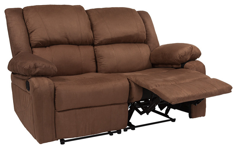 Harmony Series Chocolate Brown Microfiber Loveseat with Two Built In Recliners   Contemporary   Loveseats   by Beyond Design  ampMore  Houzz