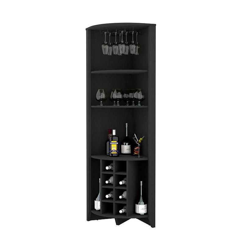 Bouvet Corner Bar Cabinet， Three Shelves， Eight Built-in Wine Rack， Two Side Shelves