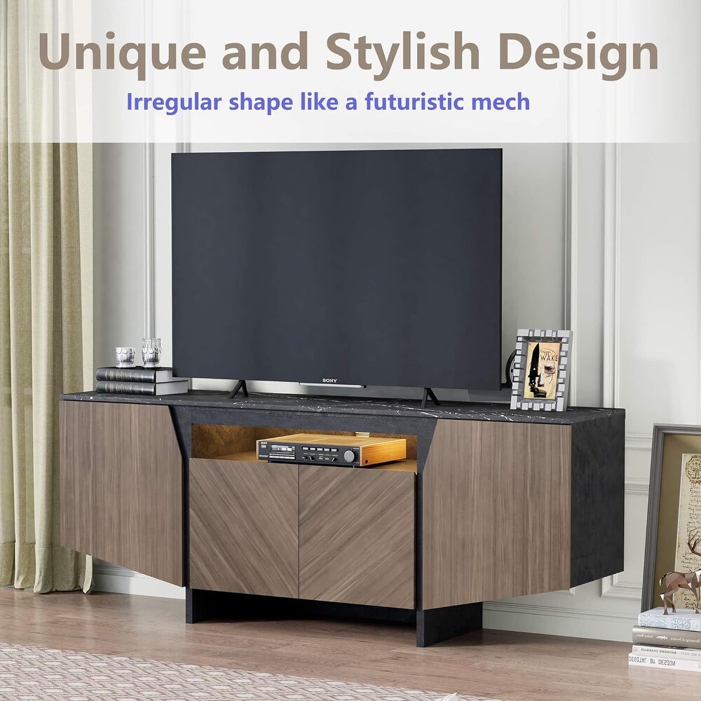 Media Console Cabinet with Led Lights for Living Room Bedroom 63 inch   M