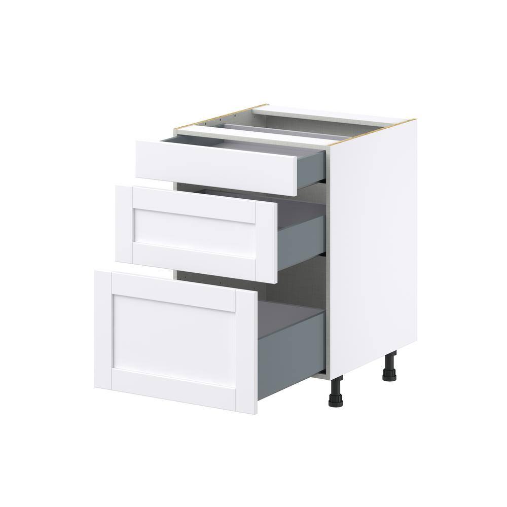 J COLLECTION Mancos Glacier White Shaker Assembled Base Kitchen Cabinet with 3 Drawers (24 in. W x 34.5 in. H x 24 in. D) DSB3D24-MN