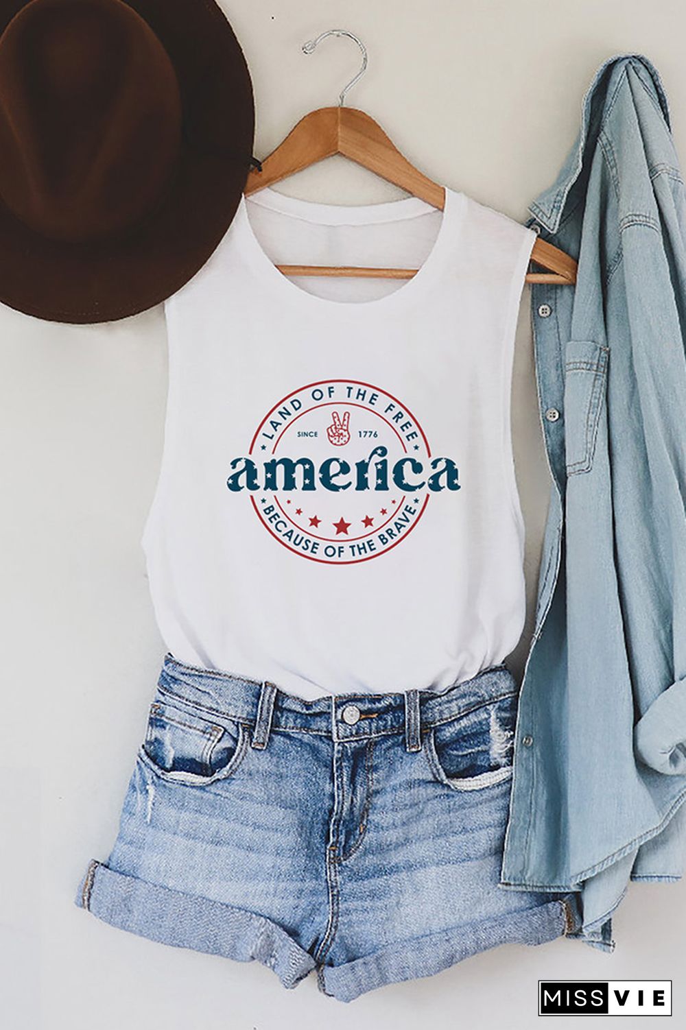 America Letter Print Graphic Tank Top