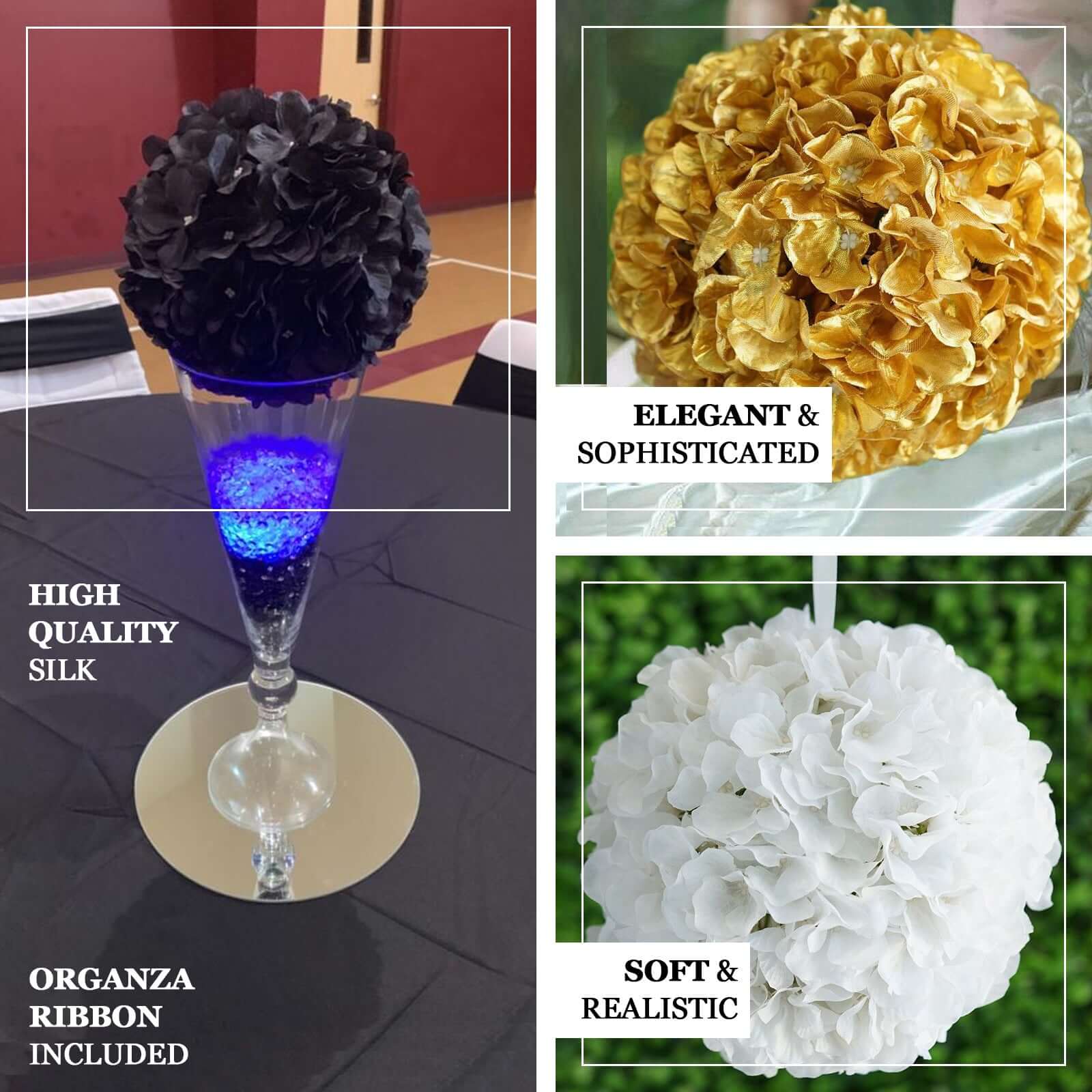 4 Pack Royal Blue Artificial Silk Hydrangea Kissing Flower Balls 7