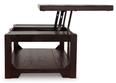 Signature Design by Ashley Rogness Rustic Rectangular Lift Top Coffee Table, Distressed Dark Brown