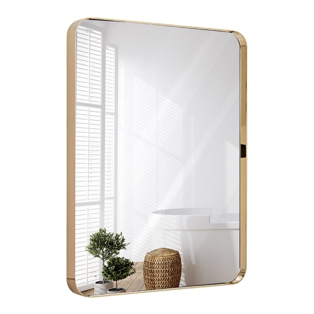 Contemporary Polished Metal Wall Mirror | Glass Panel Polished Gold Framed (22