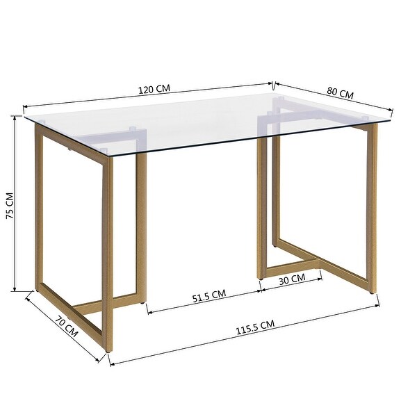 47'' Iron Dining Table with Tempered Glass Top， Clear， For Dining Table/Living Room/Office Table/Kitchen Table