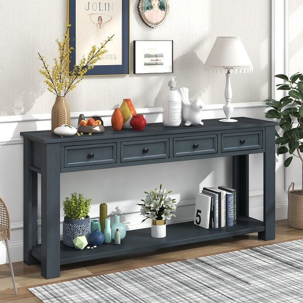 Modern Sofa Table with Storage Drawers and Bottom Shelf