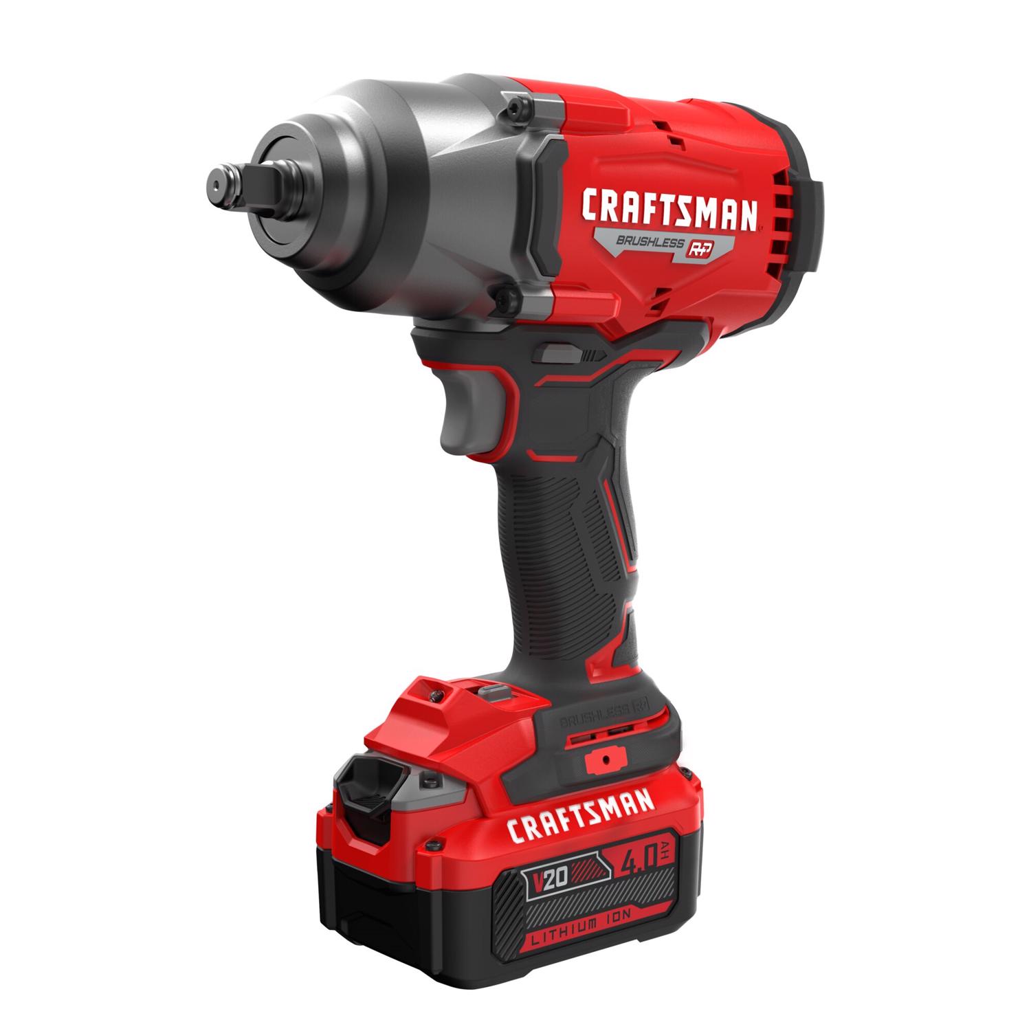 Craftsman 20 V 1/2 in. Cordless Brushless Impact Wrench w/Hog Ring Kit (Battery \u0026 Charger)