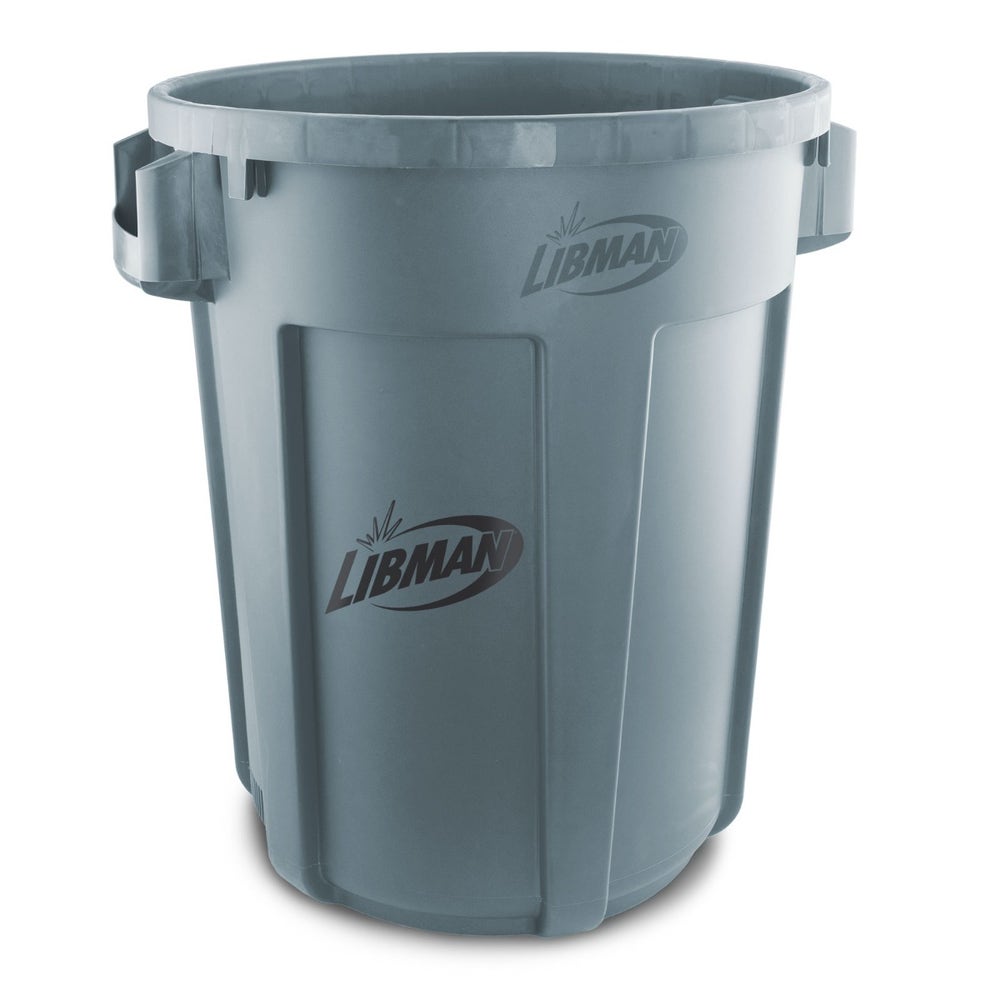 Libman 1464 32-Gallon Vented Plastic Trash Can with Snap-On Lid， Gray (Case of 6)