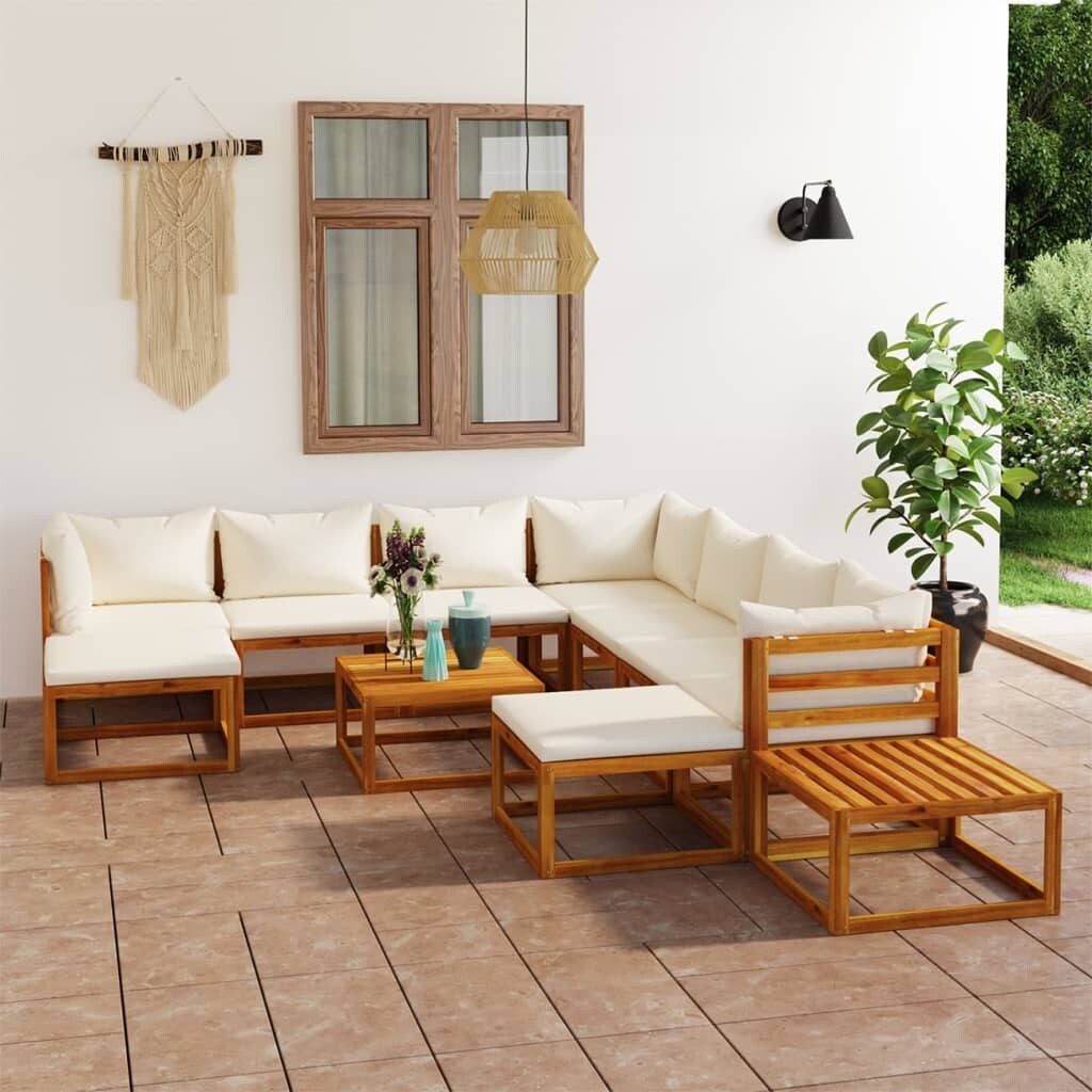 12 Piece Patio Lounge Set with Cushion Cream Solid Acacia Wood