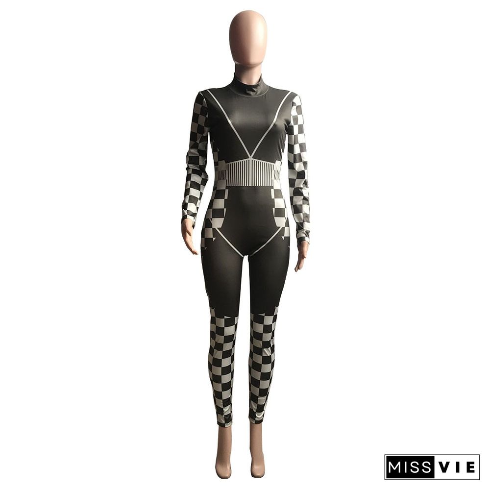 Women Printed Long Sleeve Racing Bike Skinsuit Jumpsuit