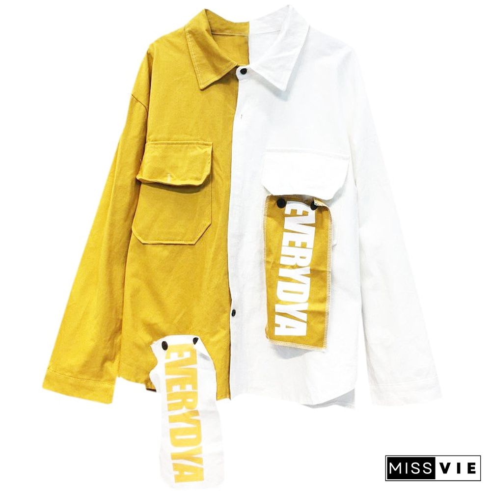 Oversize Patchwork Jacket Women Spring Autumn New Arrival Outwear Coat Hip Hop Streetwear Loose BF Style Jackets