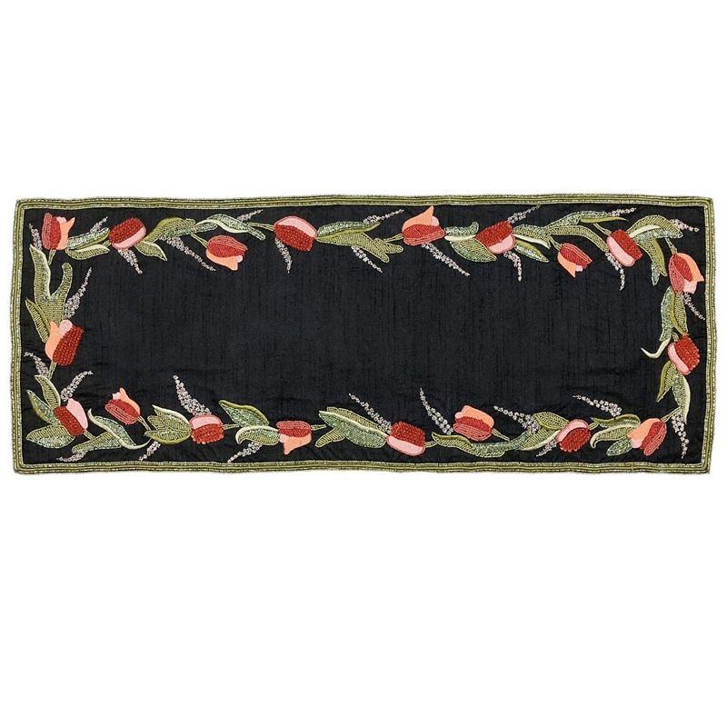 14 x 35 Embroidered and Beaded Rectangular Floral Table Runner