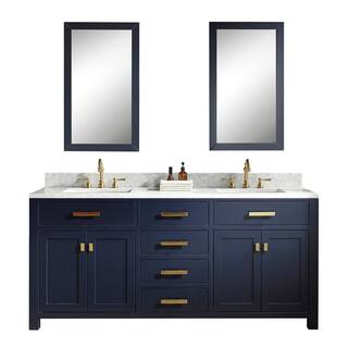 Water Creation Madison 72 in. Bath Vanity in Monarch Blue with Carrara White Marble Vanity Top with White Basins VMI072CWMB00