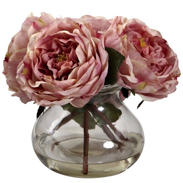 Nearly Natural 8-in Fancy Rose With Vase