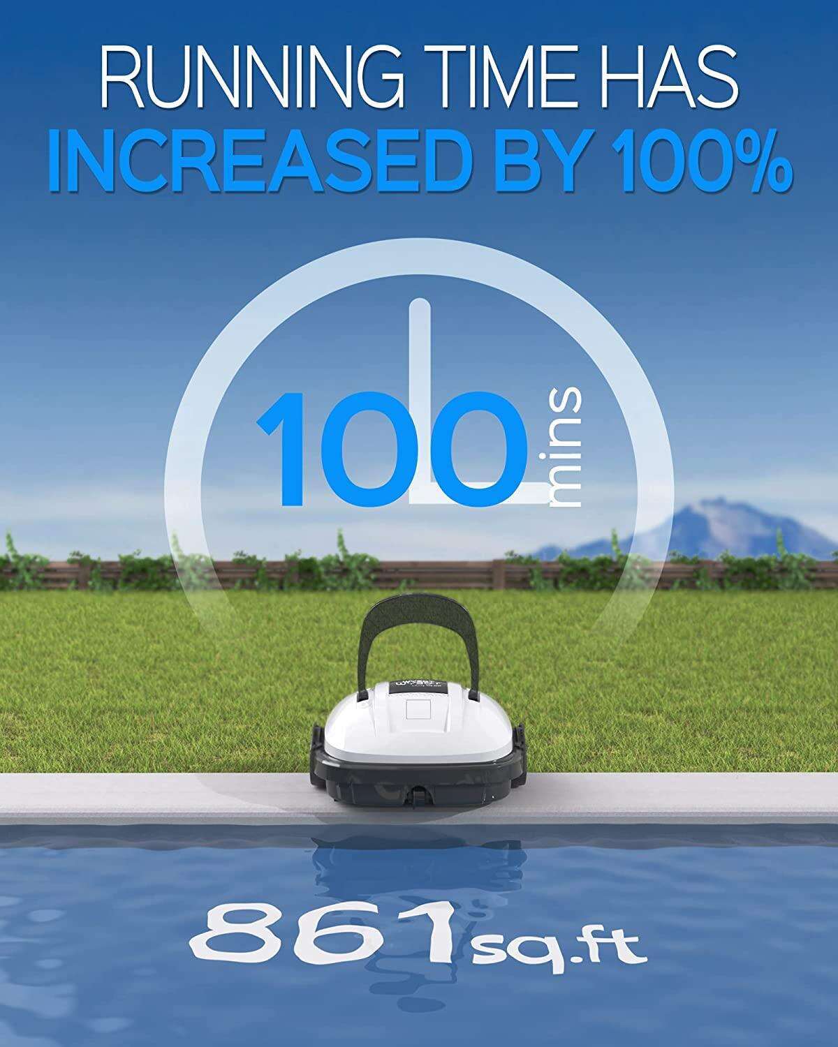 Cordless Robotic Pool Cleaner, Automatic Pool Vacuum, IPX8 Waterproof, Dual-Motor, 180μm Fine Filter, Ideal for Above Ground Pool and Flat Bottom In Ground Pool Up to 525 Sq.Ft,