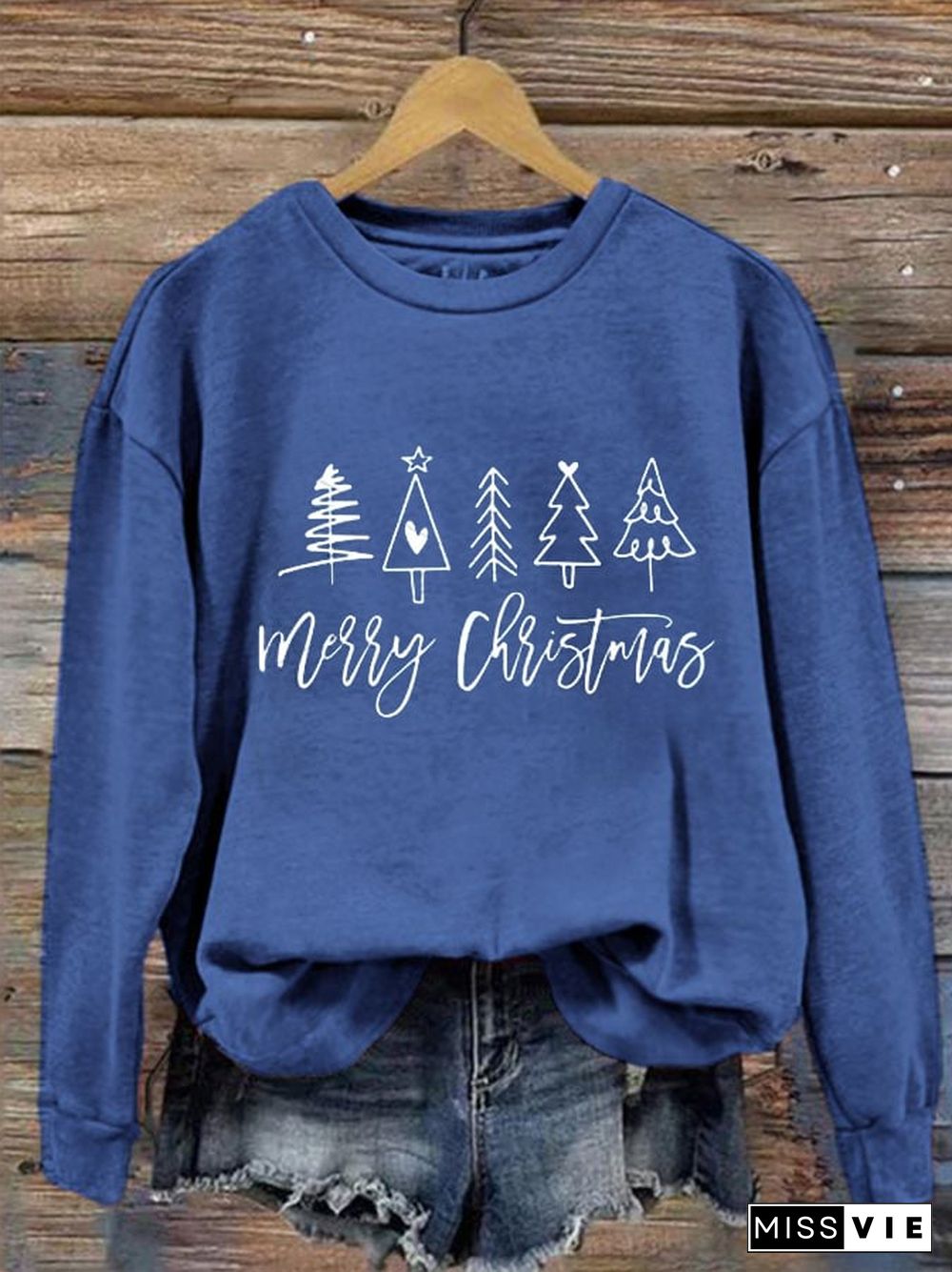 Women's Merry Christmas Christmas Trees Printed Sweatshirt