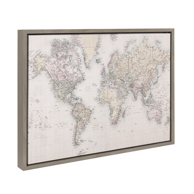 Kate And Laurel Sylvie Vintage World Map Framed Canvas By The Creative Bunch Studio