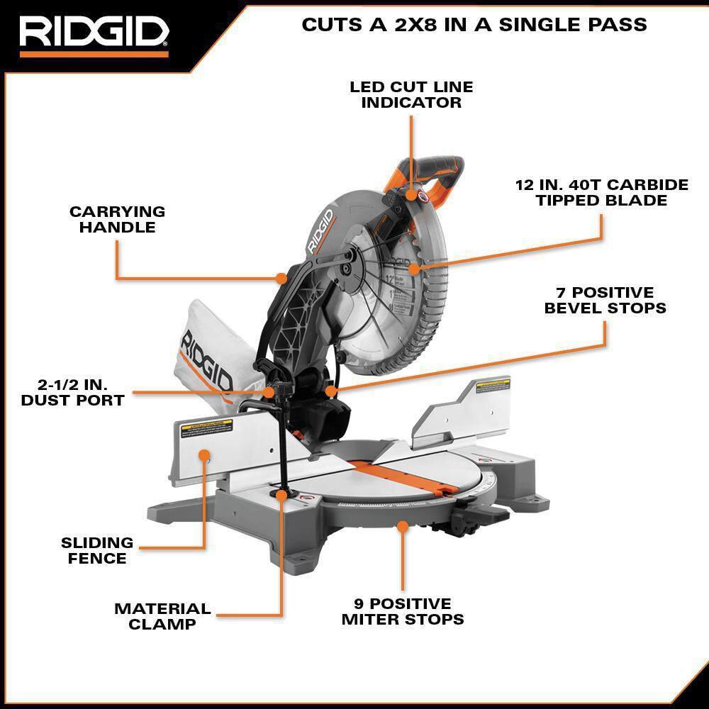 RIDGID 15 Amp Corded 12 in. Dual Bevel Miter Saw with LED Cutline Indicator R4123