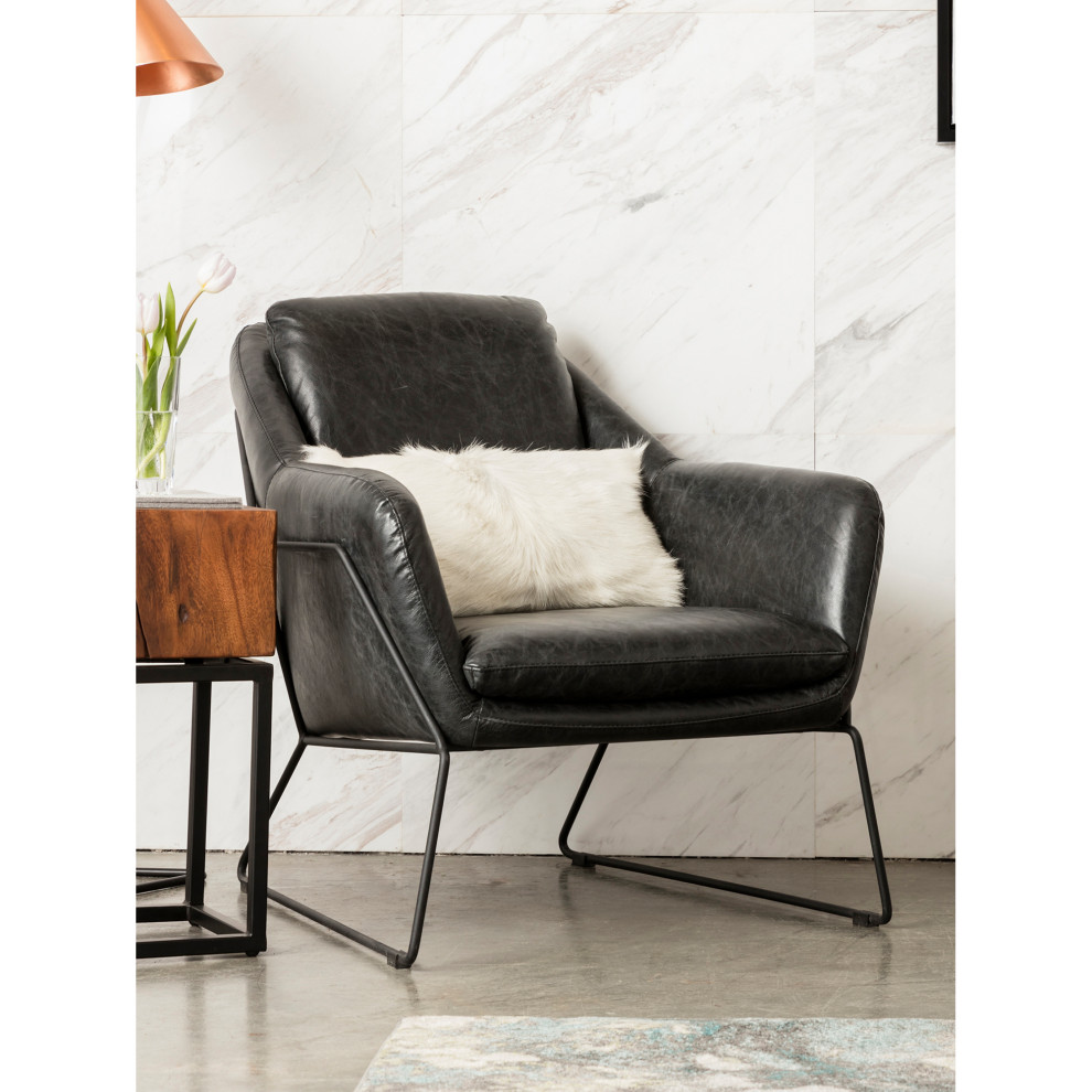 Modern Club Chair Black Top Grain Leather Armchair for Living Room   Industrial   Armchairs And Accent Chairs   by Sideboards and Things  Houzz