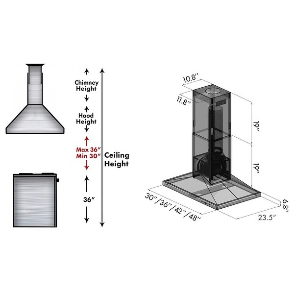 ZLINE Stainless Steel Convertible Vent Island Mount Range Hood