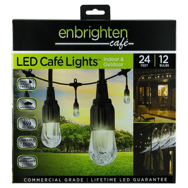 12ct Classic Caf Outdoor String Lights Integrated Led Bulb Black Wire Enbrighten