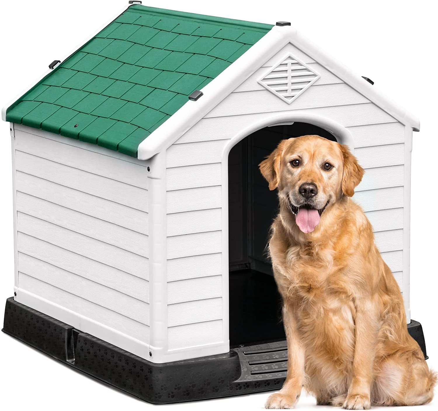 YITAHOME Large Plastic Dog House Outdoor Indoor Dog Puppy Shelter Water Resistant with Air Vents and Elevated Floor (41''L*38''W*39''H， Green)