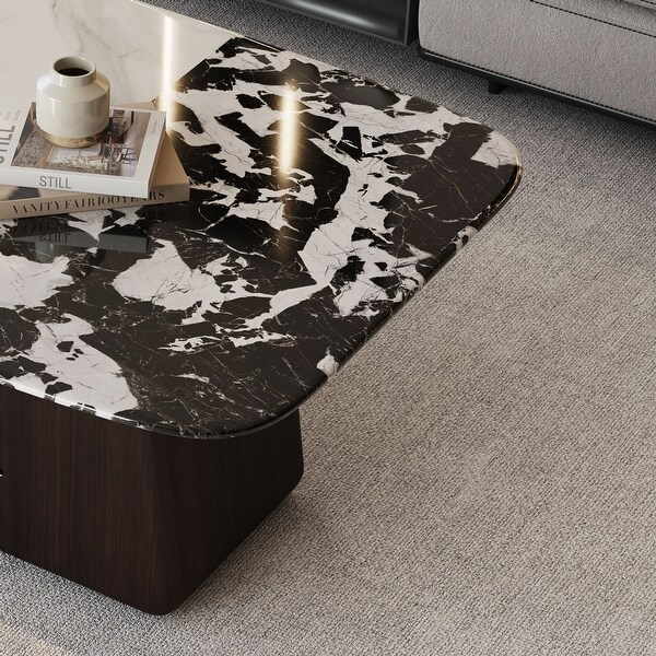 Modern Coffee Table with White and Black Top and Dark Brown and White Lacquered Legs