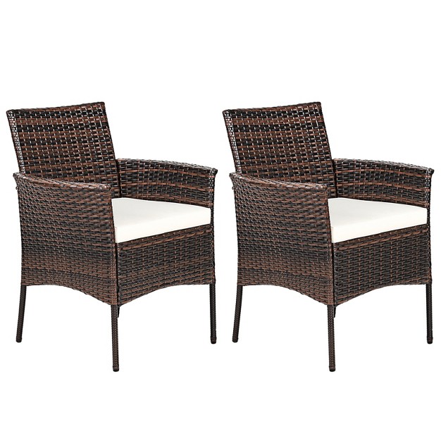 Tangkula Outdoor 2 Pcs Rattan Dining Chair Patio Cushioned Arm Chair W zipper Brown