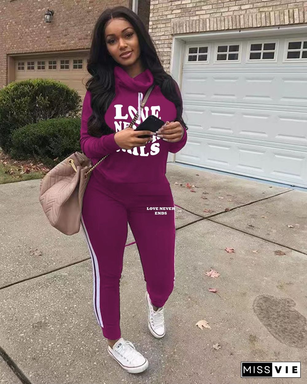 Winter Long Sleeve Hoodies Sporty Two Piece Pant Sets