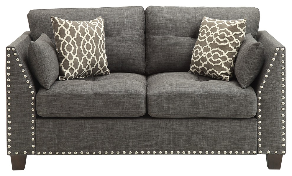 ACME Laurissa Loveseat with 4 Pillows  Light Charcoal Linen   Transitional   Loveseats   by Acme Furniture  Houzz