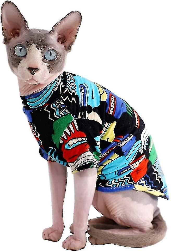 Hairless Cat Cool Breathable Summer Cotton Shirts Pet Clothes With Gold Necklace Coll