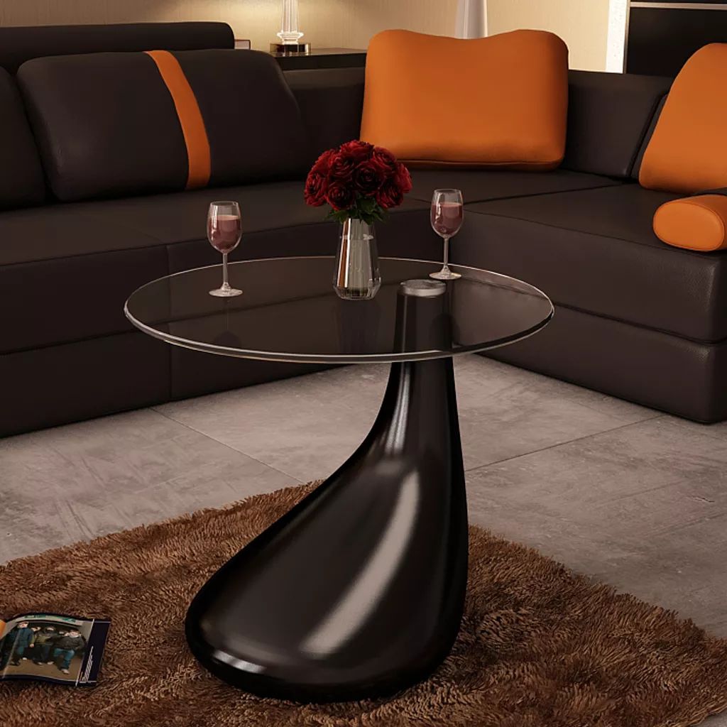 Tomshine Coffee Table with Round Glass Top High Gloss Black