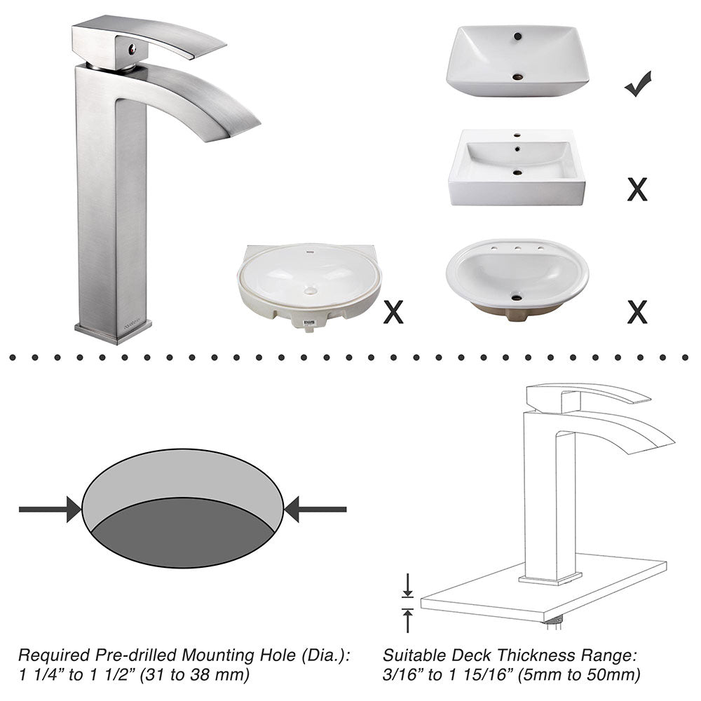 Aquaterior Bathroom Vessel Faucet Square Cold & Hot 11