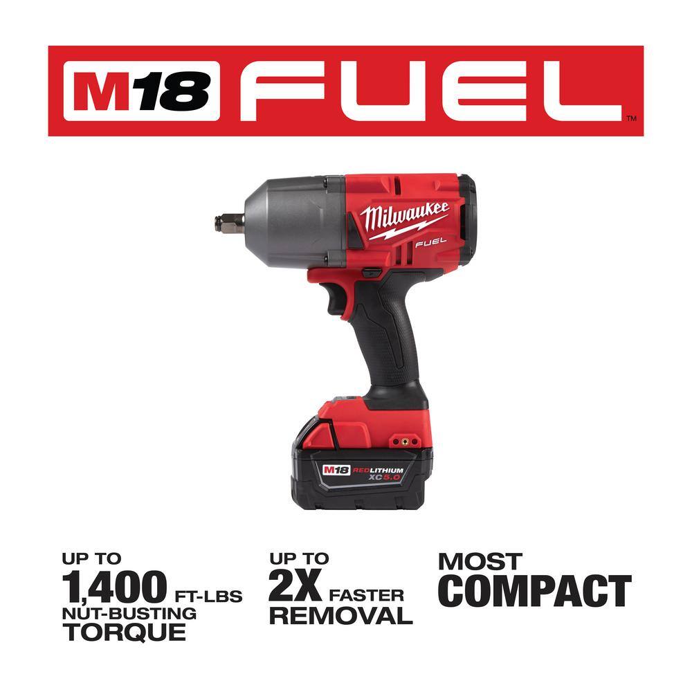 MW M18 FUEL 18- V Lithium-Ion Brushless Cordless 12 in.  38 in. Impact Wrench wFriction Ring Kit w 5.0 Ah Battery 2767-21B-2854-20