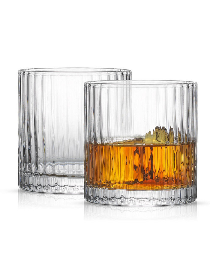 JoyJolt Elle Ribbed Double Old Fashioned Glass 10 Oz 2 Piece Set