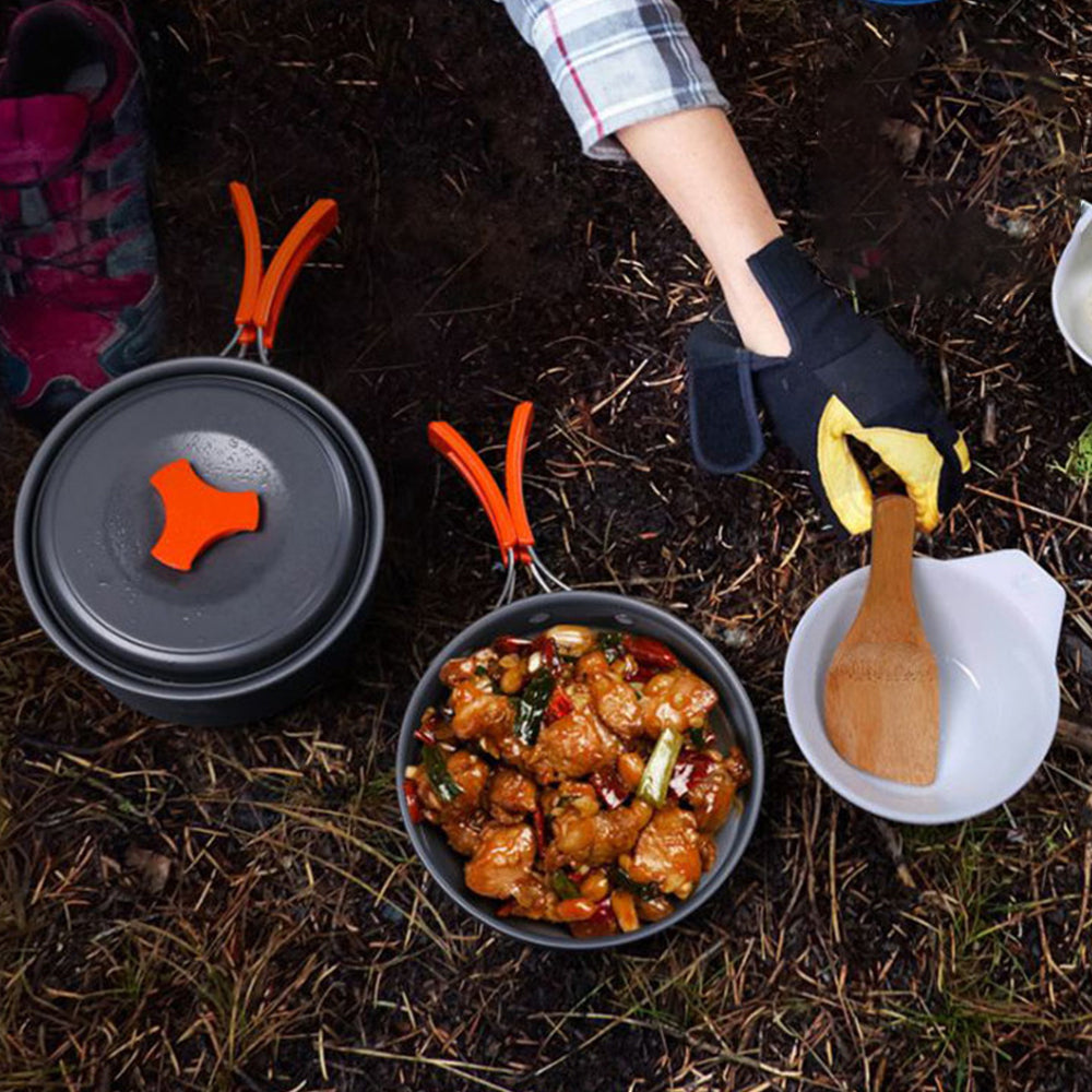 Willstar 10Pcs Outdoor Camping Hiking Cookware Cooking Kit Picnic Travel Bowl Pot Pan Set Non-stick Aluminum Camping Pots and Pans Set