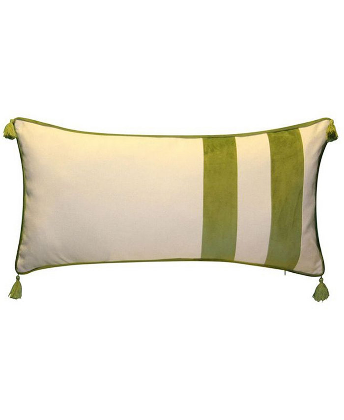 Edie@Home Striped Tassel Faux Linen and Velvet Lumbar Decorative Pillow， 15 x 30