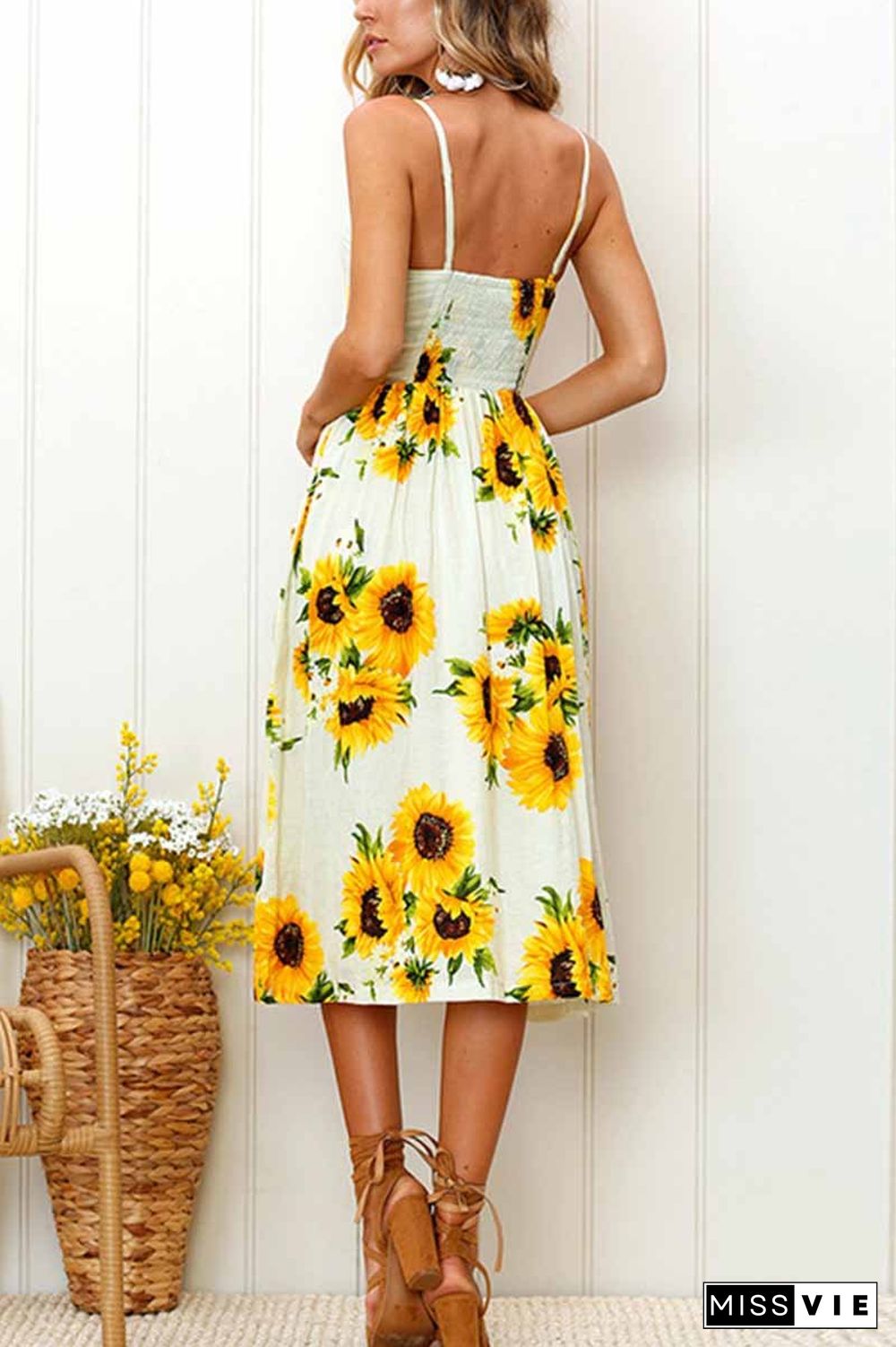 Sunflower Print Camisole Dress