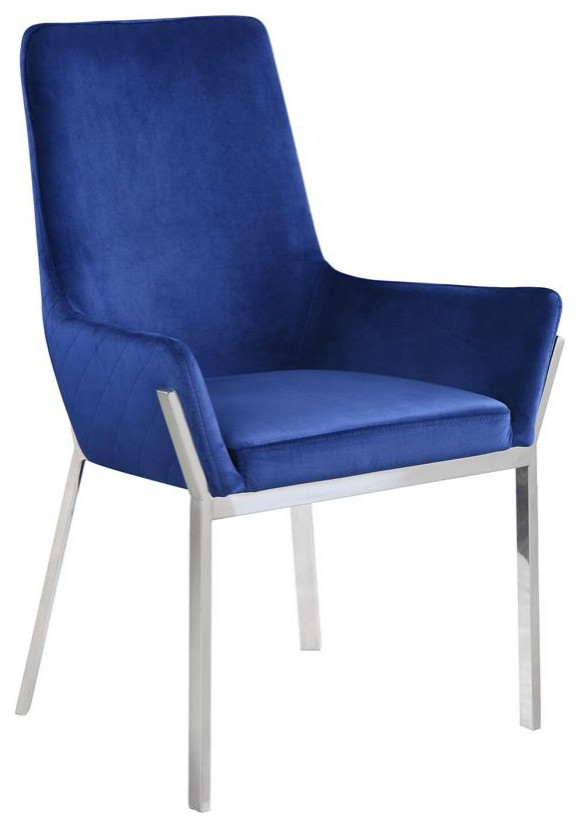 ACME Cambrie Velvet Upholstery Side Chair in Blue and Mirrored Silver (Set of 2)   Contemporary   Dining Chairs   by Acme Furniture  Houzz