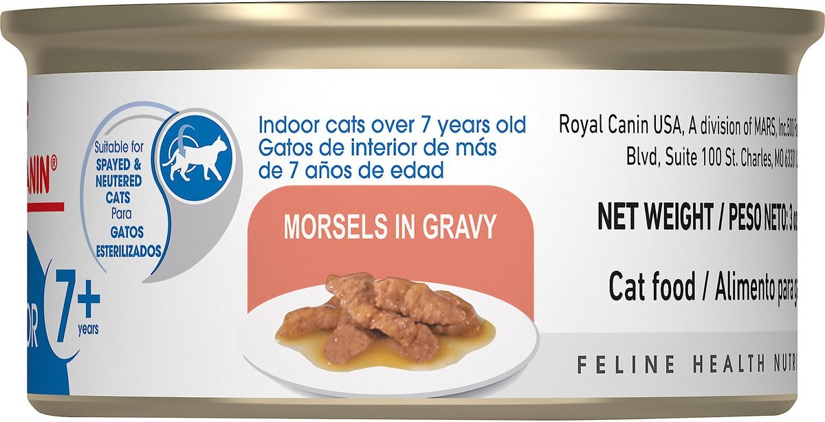 Royal Canin Feline Health Nutrition Indoor 7+ Morsels In Gravy Wet Cat Food， 3-oz can， case of 24