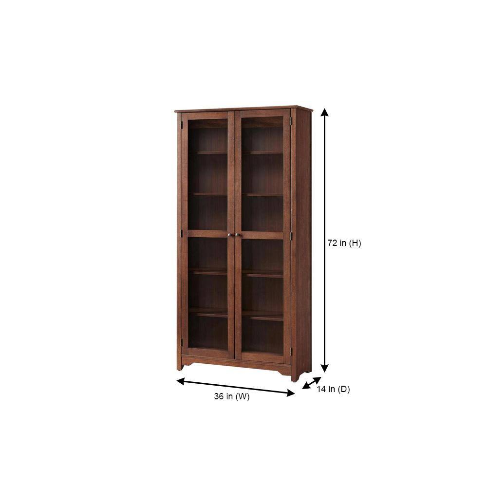 Home Decorators Collection Bradstone 72 in. Walnut Brown Wood Bookcase with Glass Doors JS-3424-C