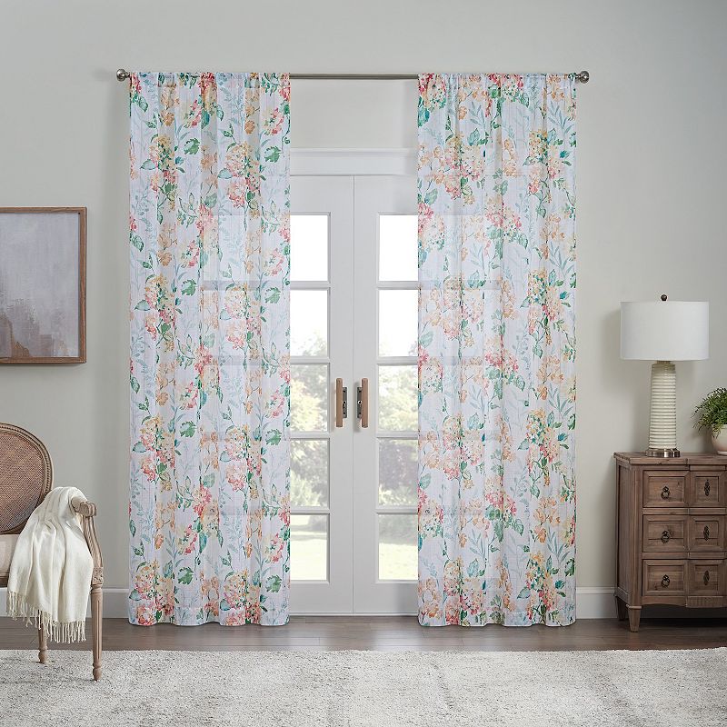 Waverly Blushing Blooms Rod Pocket Sheer Window Curtain Panel