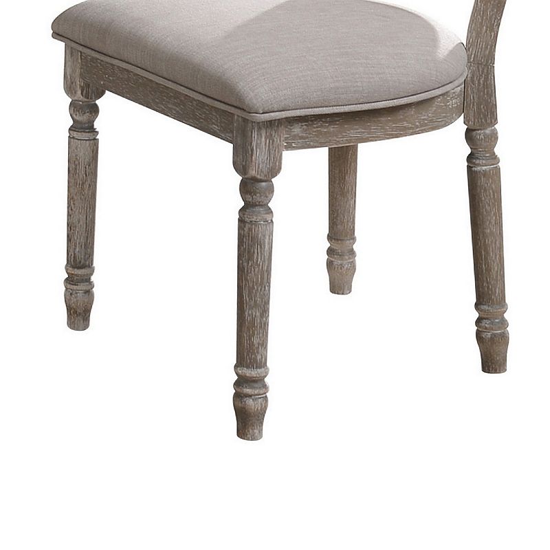 Wooden Chair with Fabric Upholstered Seating， Set of 2， Gray and Brown