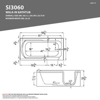 Universal Tubs HD Series 60 in. Right Drain Step-In Walk-In Whirlpool Bath Tub with Low Entry Threshold in White HDSI3060RWH