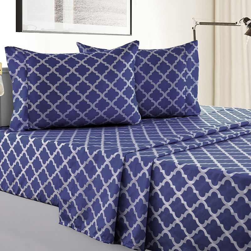 Microfiber Quatrefoil Bed Sheet Set - Lux Decor Collection