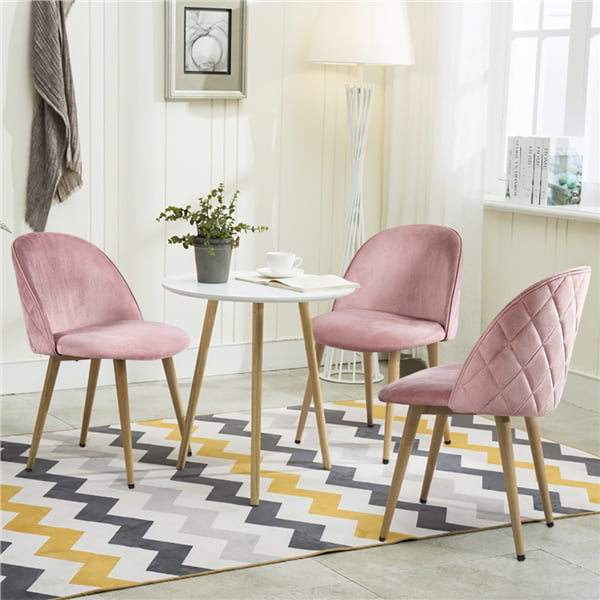 SMILE MART 2pcs Mid Century Upholstered Velvet Dining Chairs， Pink