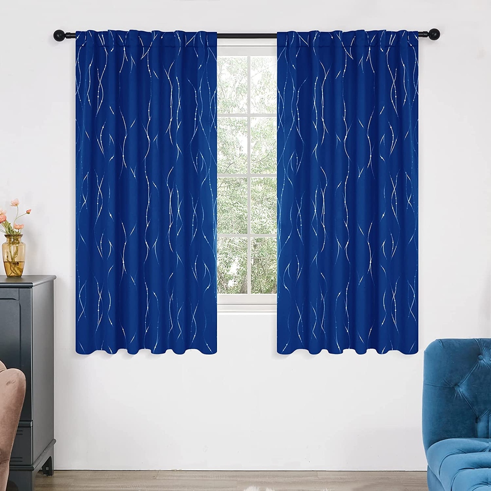 Deconovo Back Tab Silver Lines with Dots Curtain Panel Pairs(2 Panel)