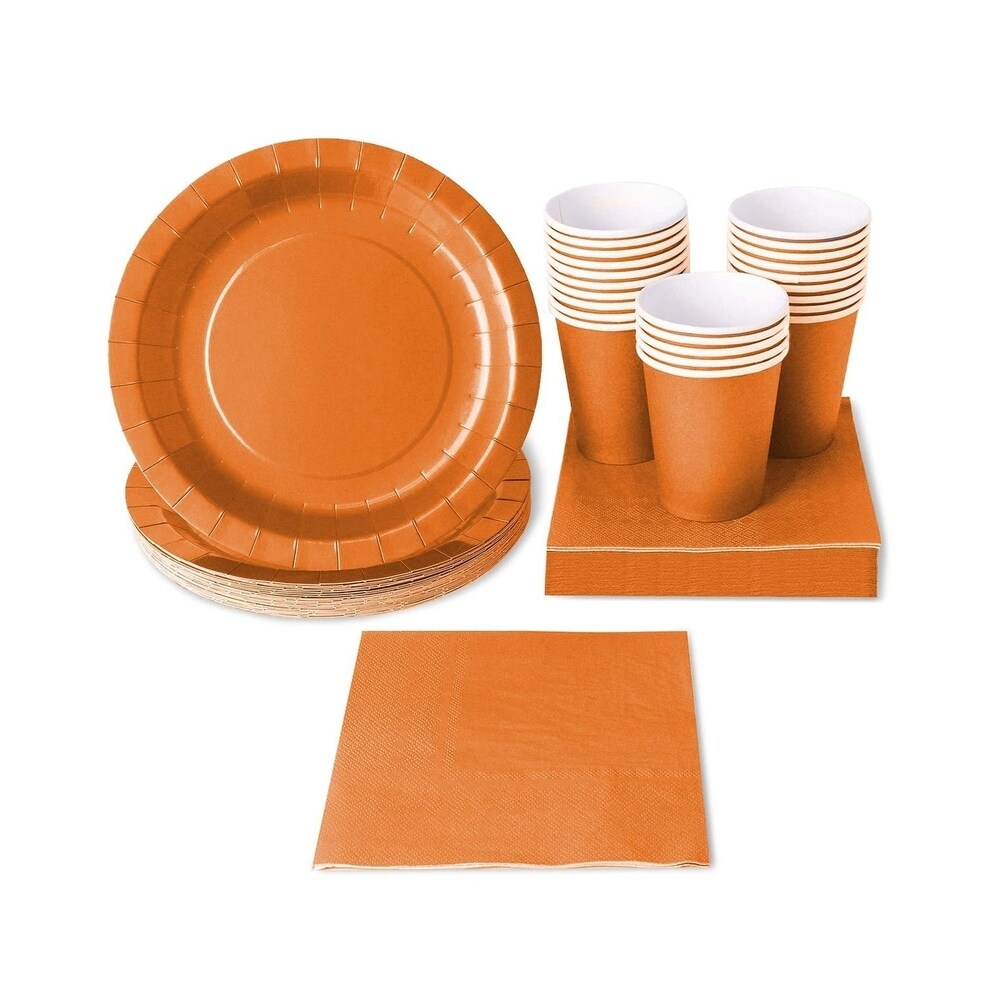 24 Set Party Supplies Disposable Dinnerware with Paper Plates Cup Napkin  Orange