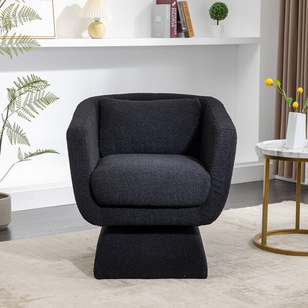 Swivel Accent Chair Comfy Teddy Fabric Padded Seat 360 Degree Club Chair， Leisure Chair with Special Base Design for Living Room